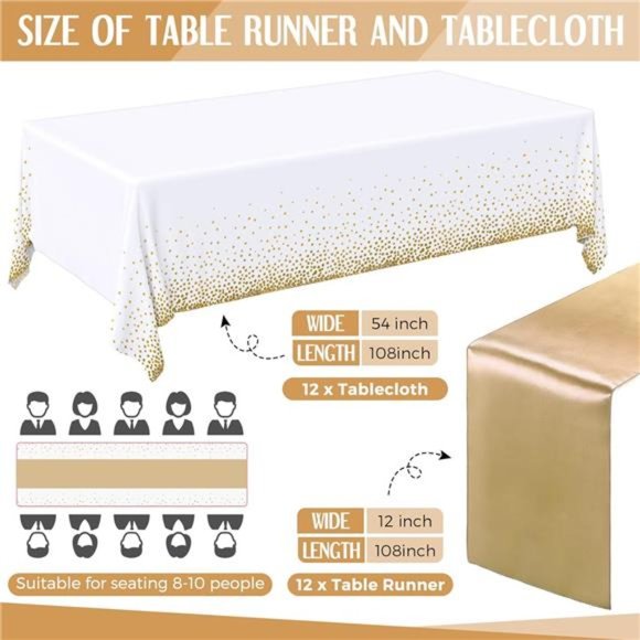 24 Packs Wedding Satin Table Runner Disposable Plastic 54 x108 Inch Table Cloths - Picture 2 of 6